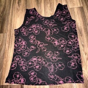 Liz Baker Black & Pink Floral Scoop Neck Sleeveless Tank Top - Size XL